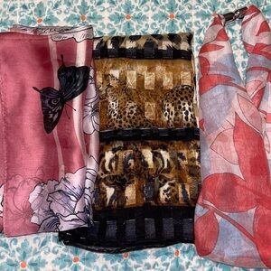 Chic Vince Camuto Floral Scarf and 2 Unmarked Animal Print and Floral Scarf Trio